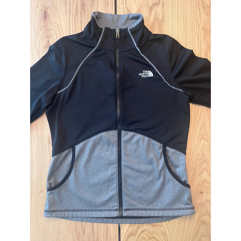 The North Face Womens Medium Full Zip Track Jacket Black Grey Colorblock Hiking